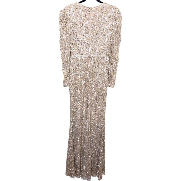 Mac Duggal NWT Gold Sequin Puff Sleeve Surplice Gown 5510 Size 6 - Picture 5 of 8
